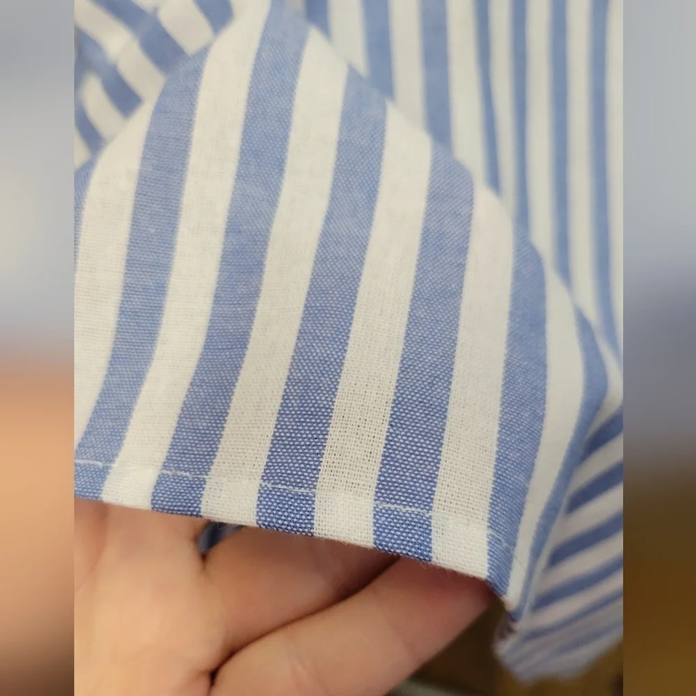 Emery Rose XXL Blue White Striped Blouse Gathered Elastic Wrist